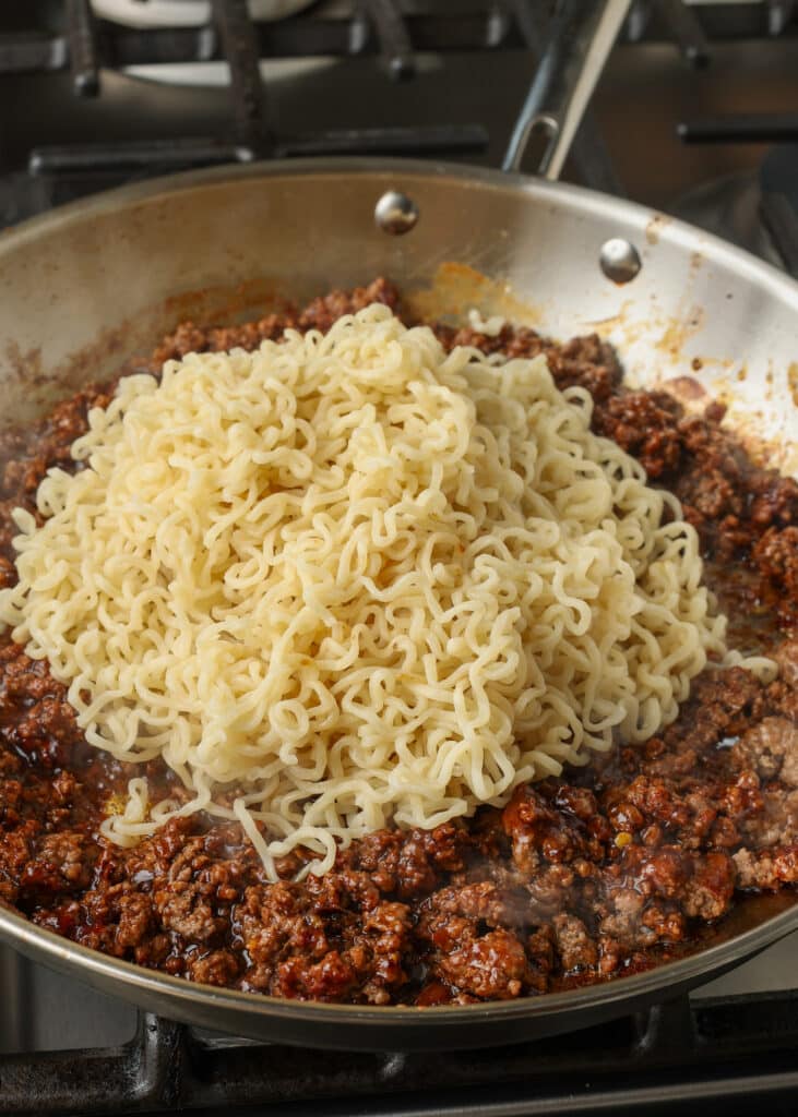 Korean beef noodles in a pan