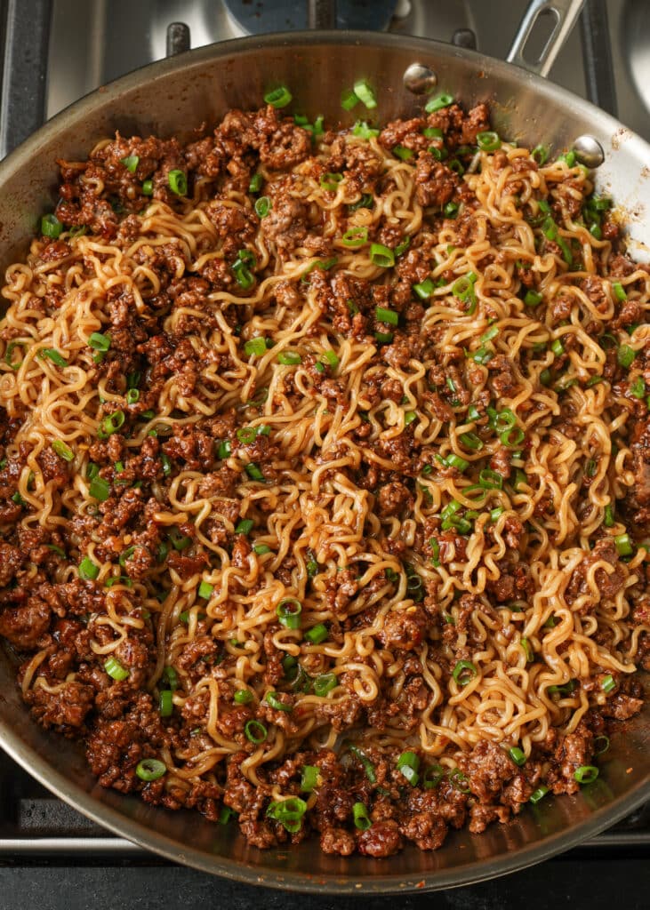 Korean beef noodles in a pan