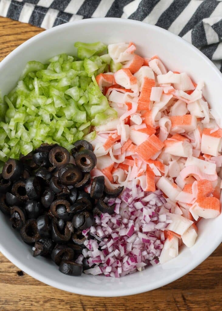 ingredients for crab salad in a bowl