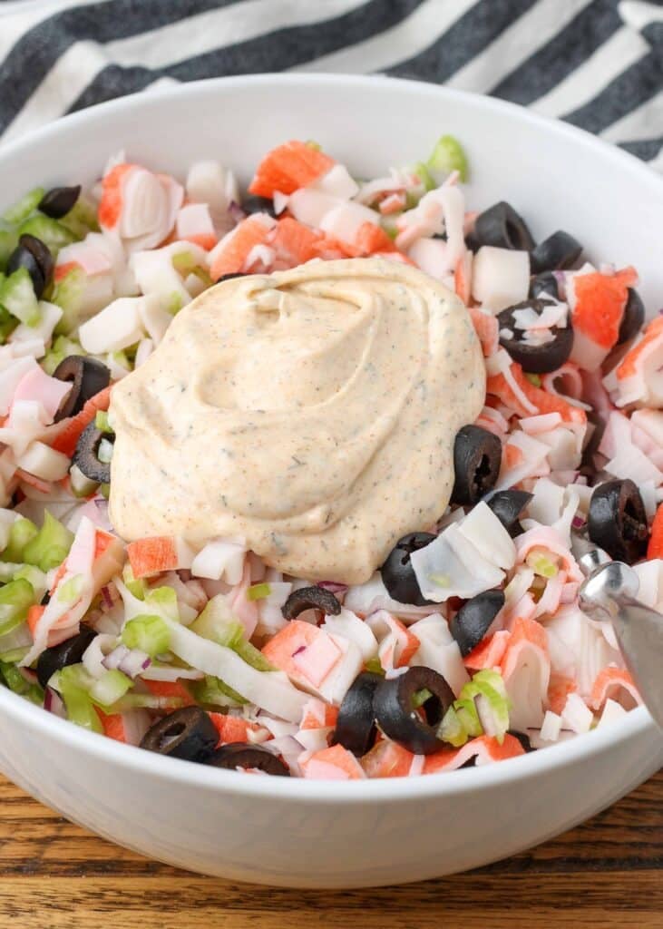 ingredients for crab salad in a bowl