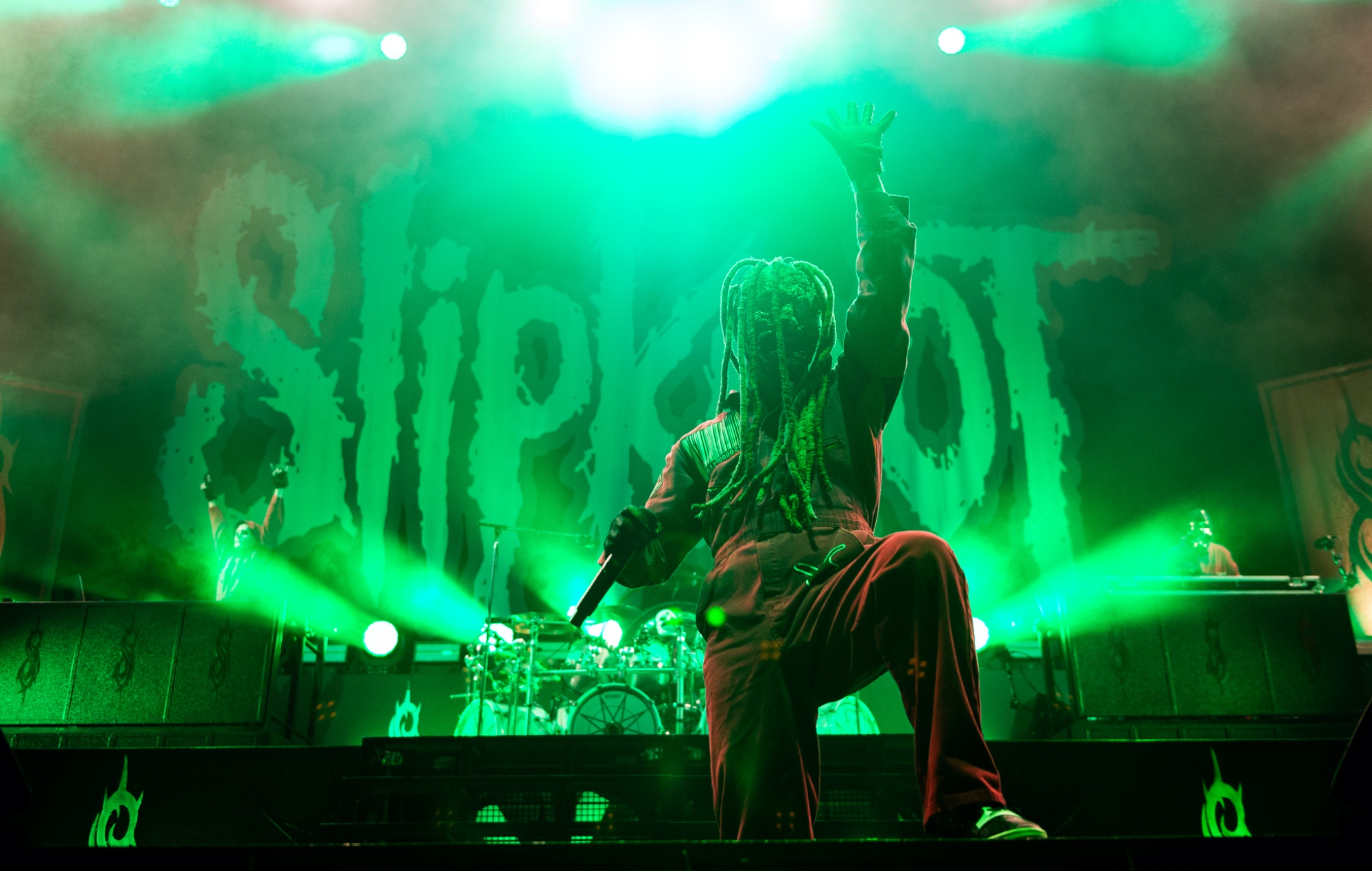 Slipknot performing live on stage, photo by