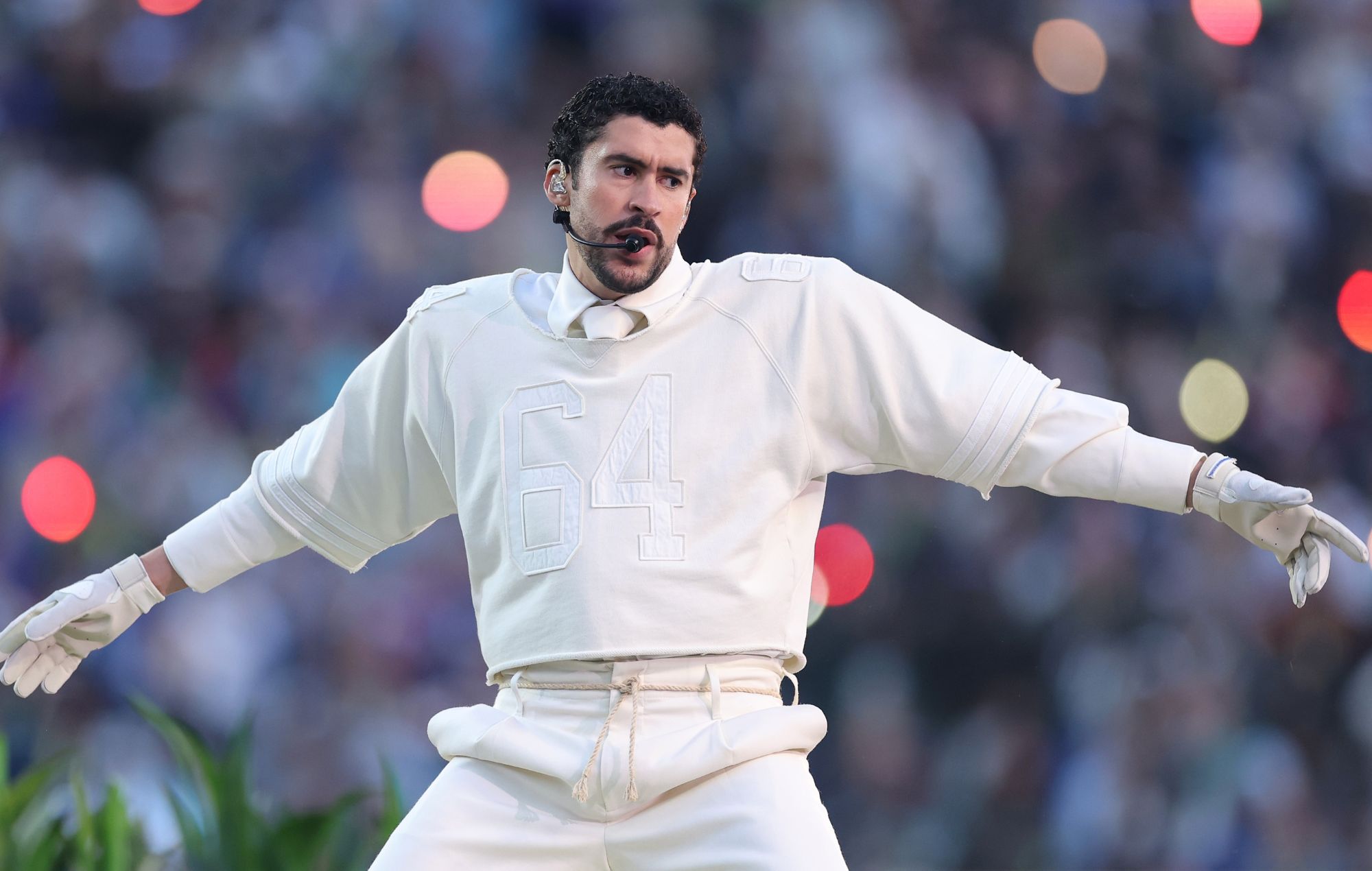 Bad Bunny performs at the Super Bowl LX Halftime Show