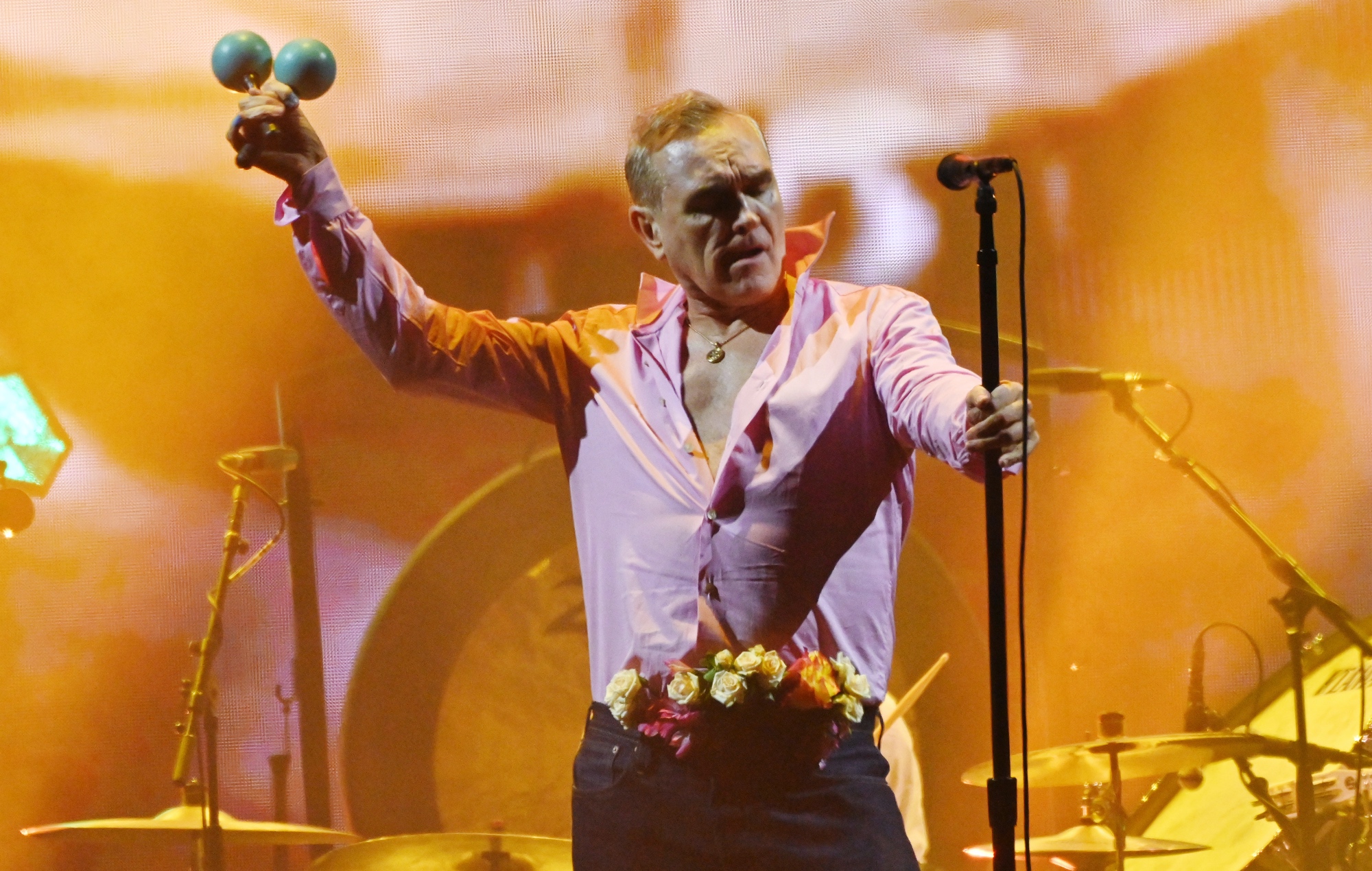Morrissey performing live on stage, photo by Jim Dyson/Getty