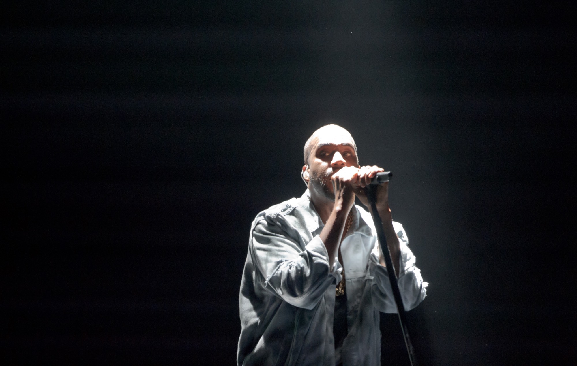 Kanye West performs on stage at Wireless Festival at Finsbury Park on July 5, 2014