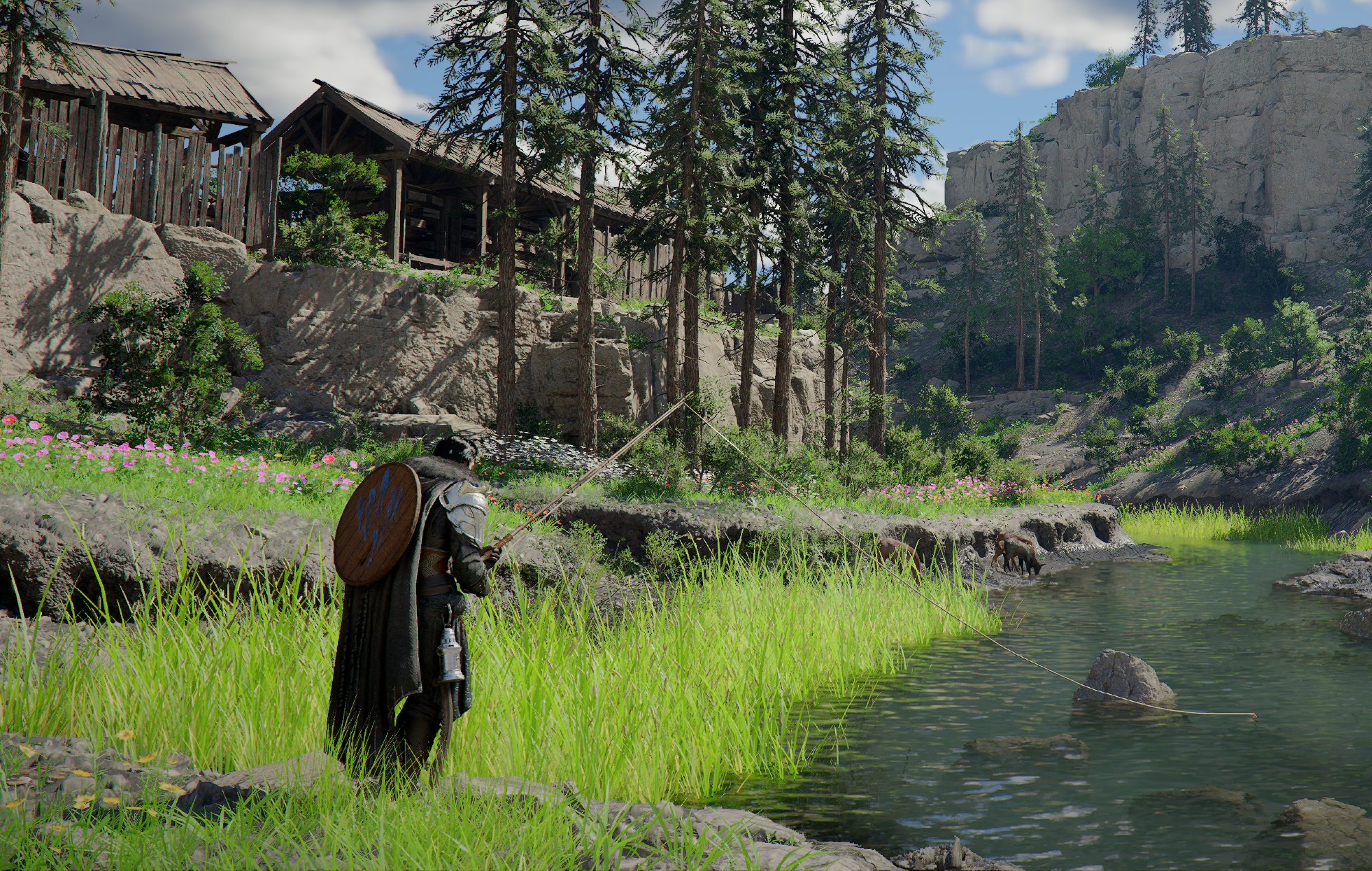 Crimson Desert How To Wait: Kliff can be seen fishing.