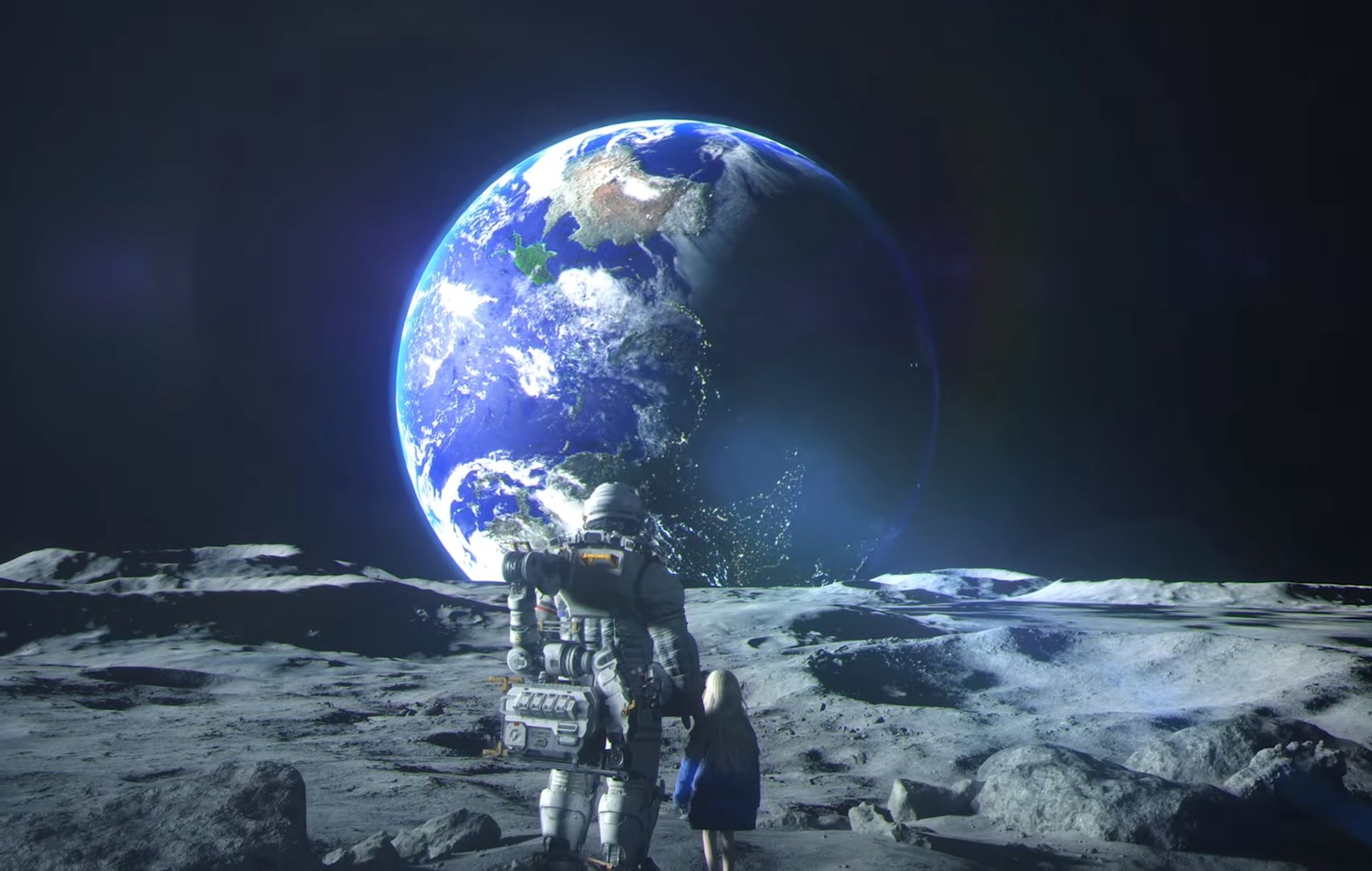 Pragmata How Many Endings: Diana and Hugh can be seen looking at Earth from the moon.