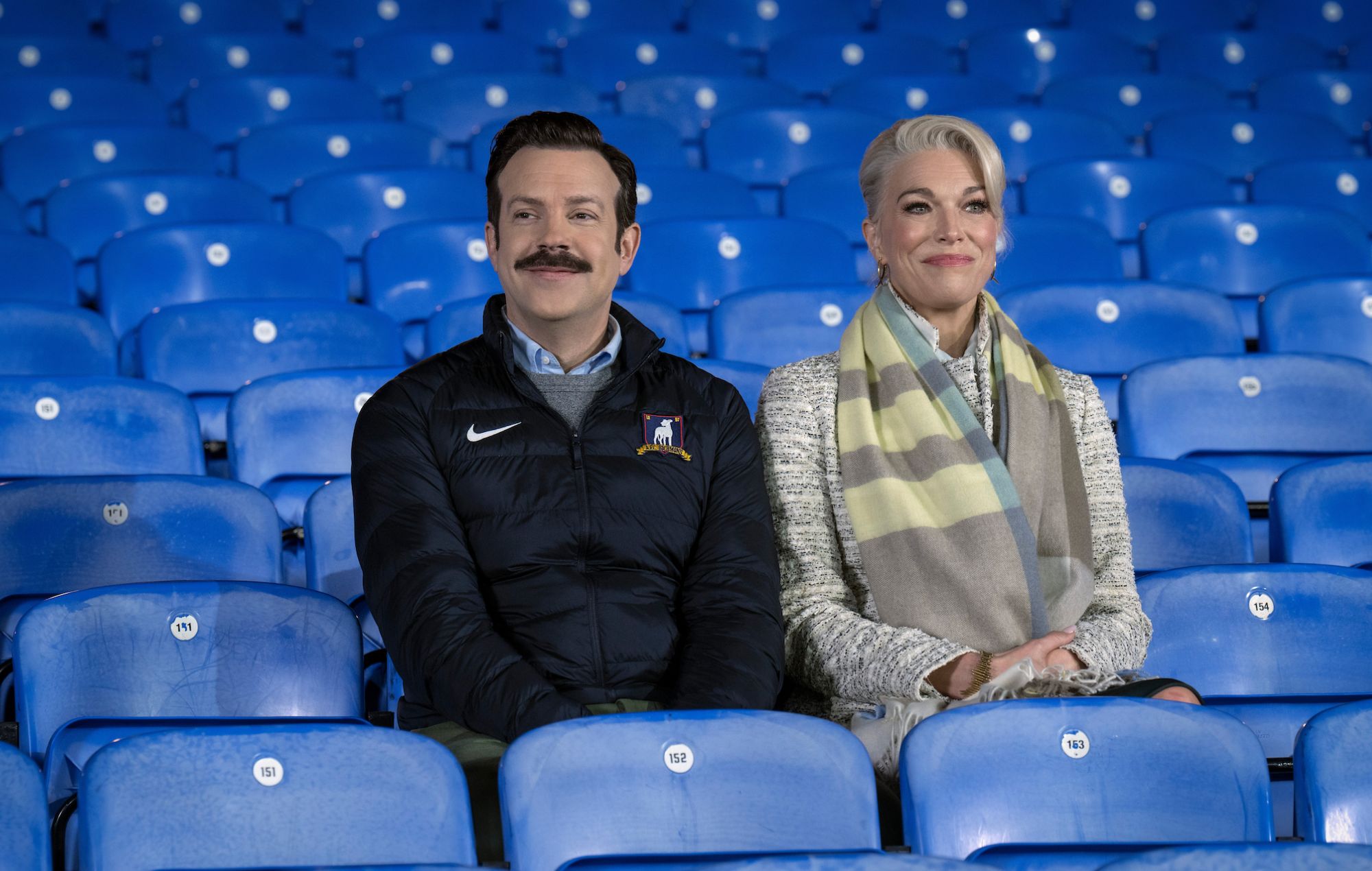 Jason Sudeikis and Hannah Waddingham in "Ted Lasso". CREDIT: Apple TV.