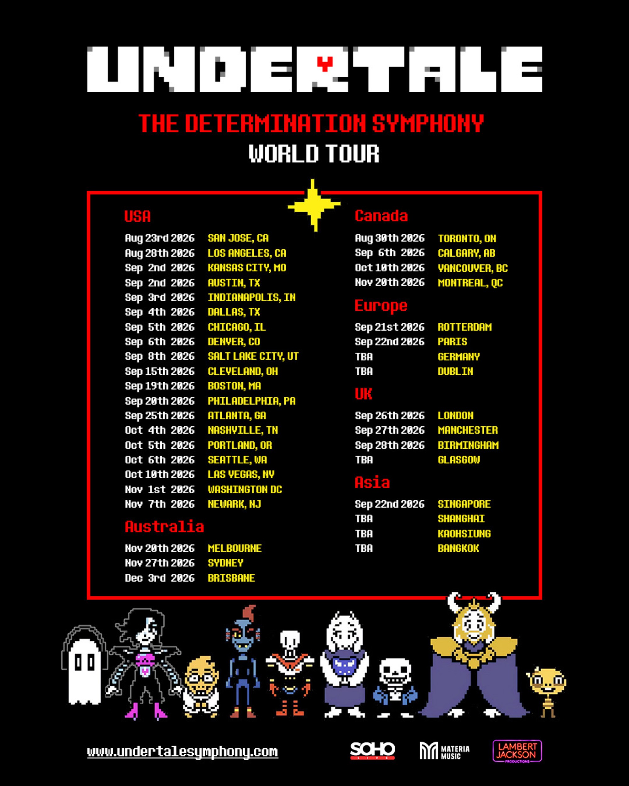'Undertale: The Determination Symphony' tour dates