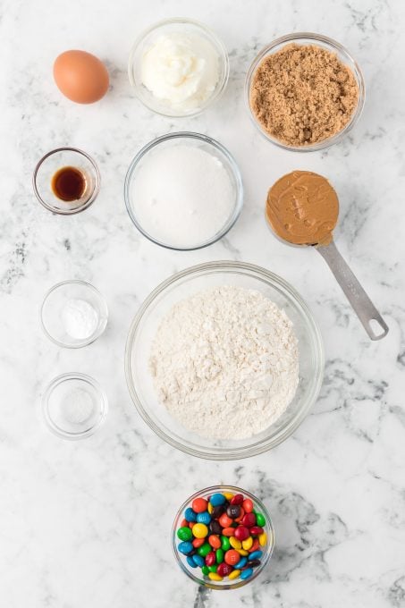 Ingredients for Peanut Butter M&M Cookies