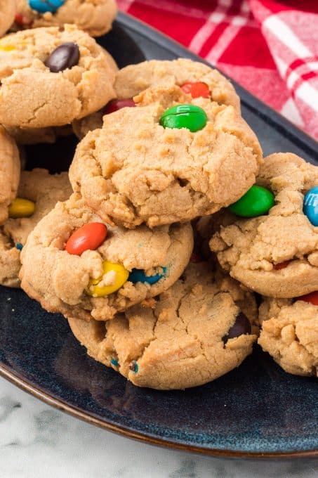 Peanut butter cookies filled with M&M candies.