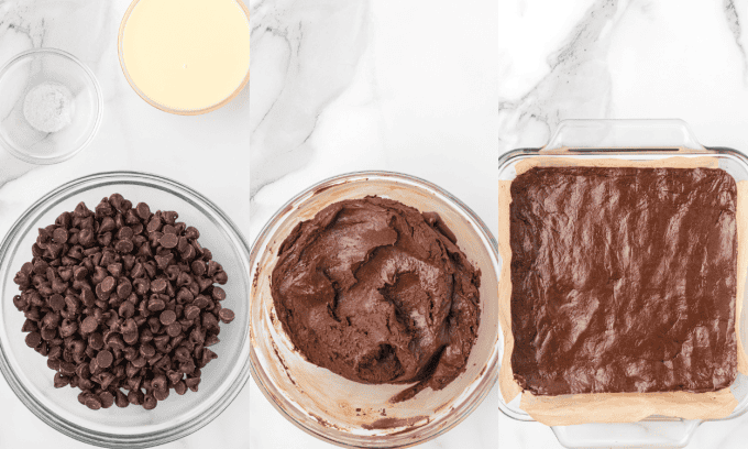 First set of process photos for Peppermint Bark Fudge.