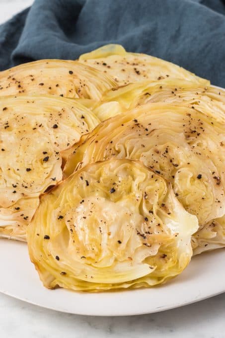 Slices of green cabbage.