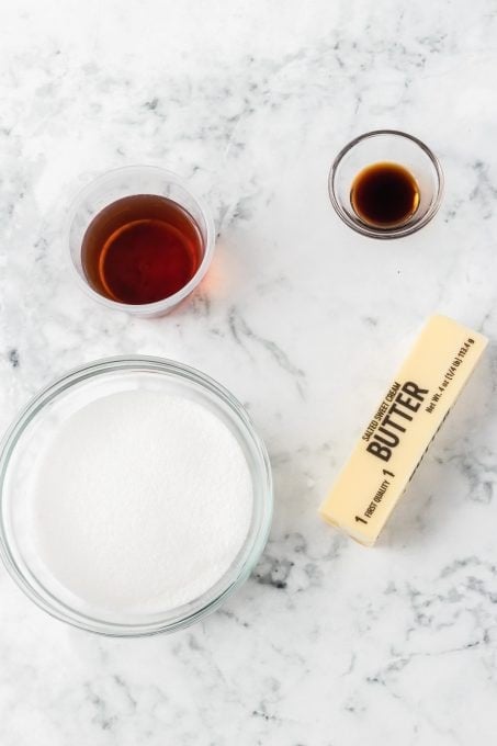 Glaze ingredients for Rum Soaked Cake.