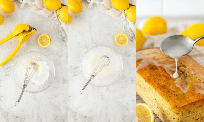 Glaze process photos for Lemon Glazed Poppy Seed Cake.