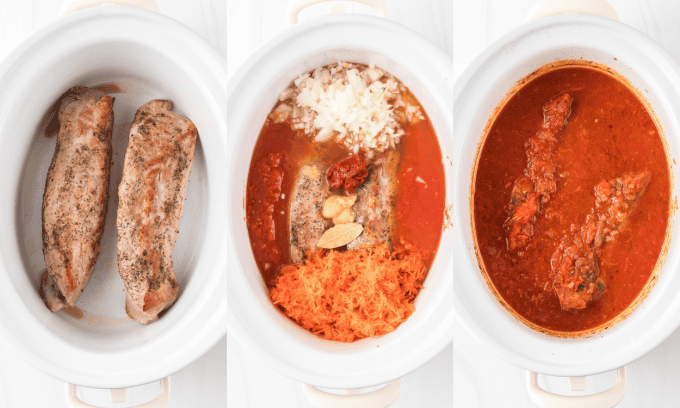 Steps to making a pork ragu in a crockpot.