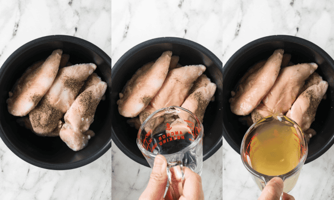 Process photos for Instant Pot Shredded Chicken.