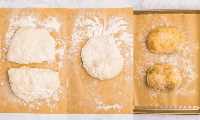 Process photos for folding Ciabatta.