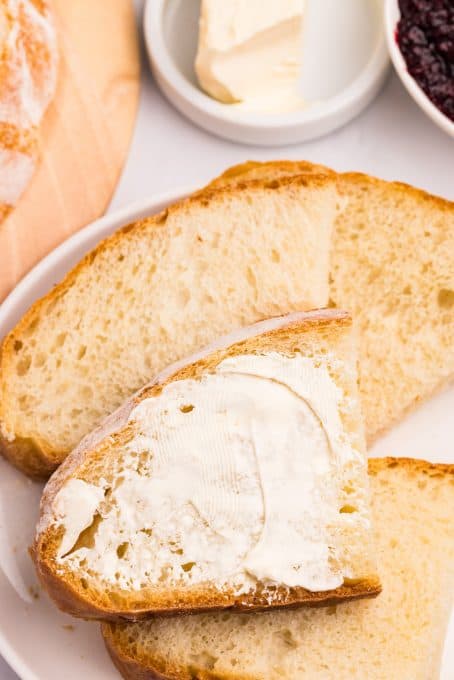 Slices of Dutch oven baked bread.