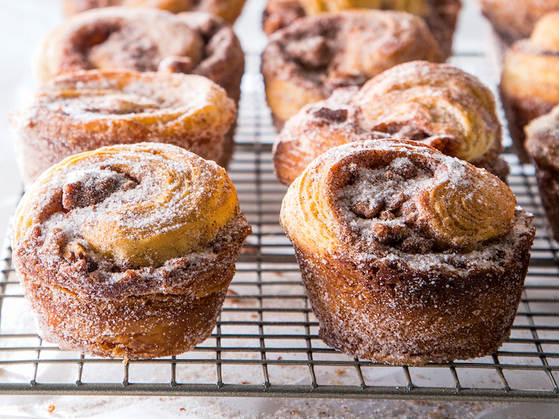 cinnamon sugar morning buns on wire rack