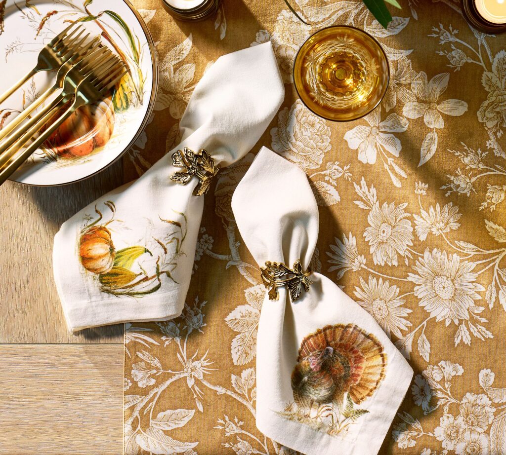 Golf leaf napkin rings around fall themed napkins