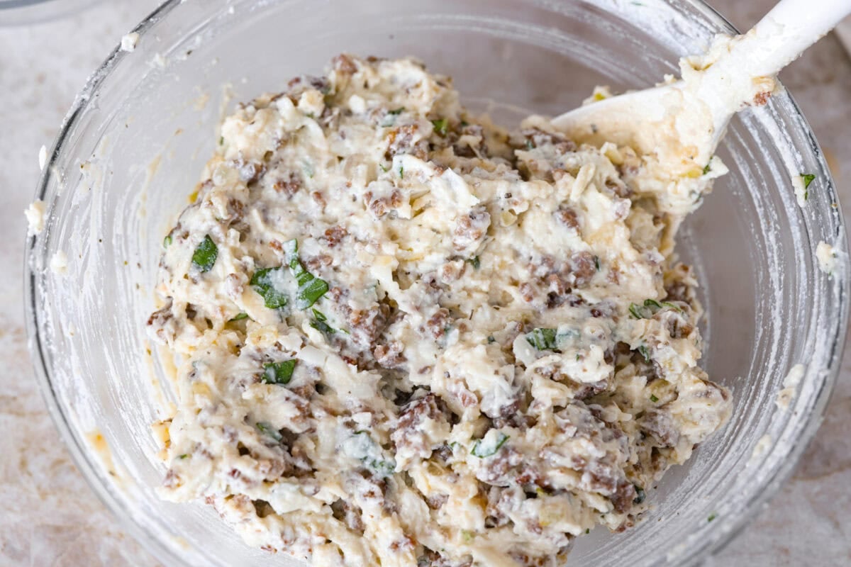 Sausage and ricotta cheese mixed together. 