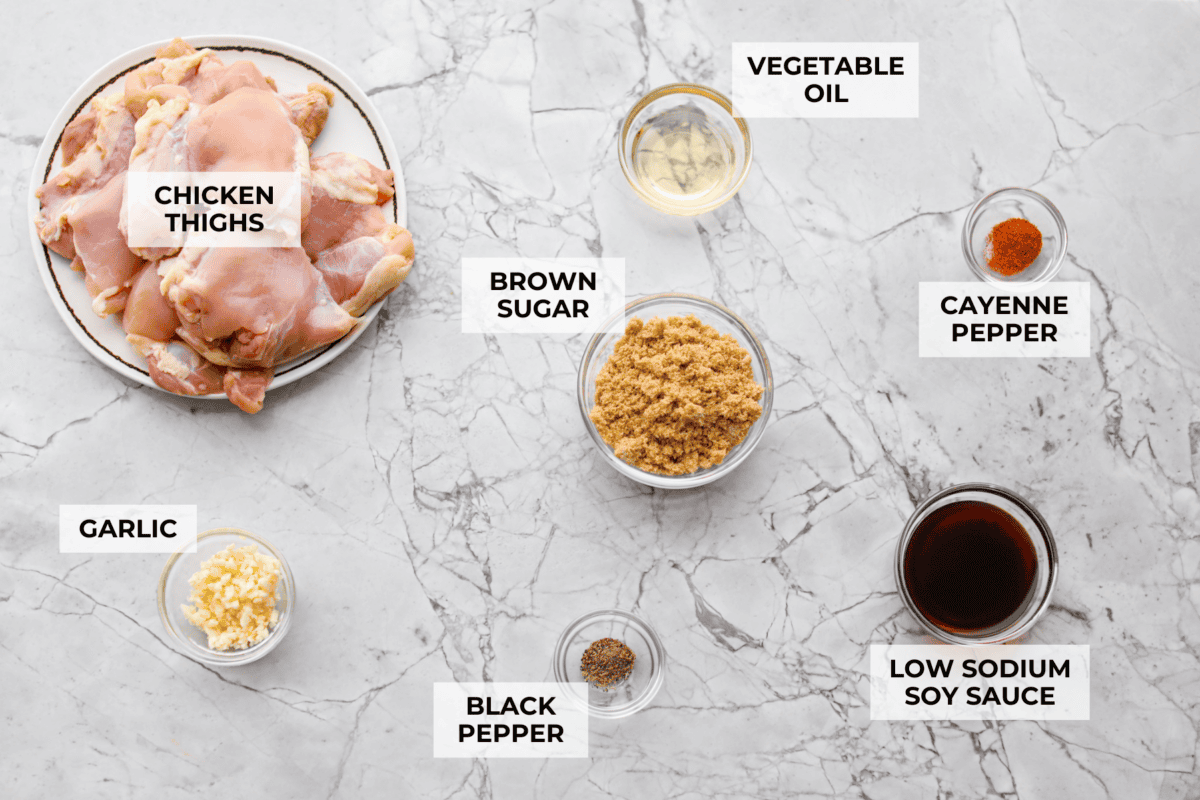 Overhead shot of labeled ingredients.