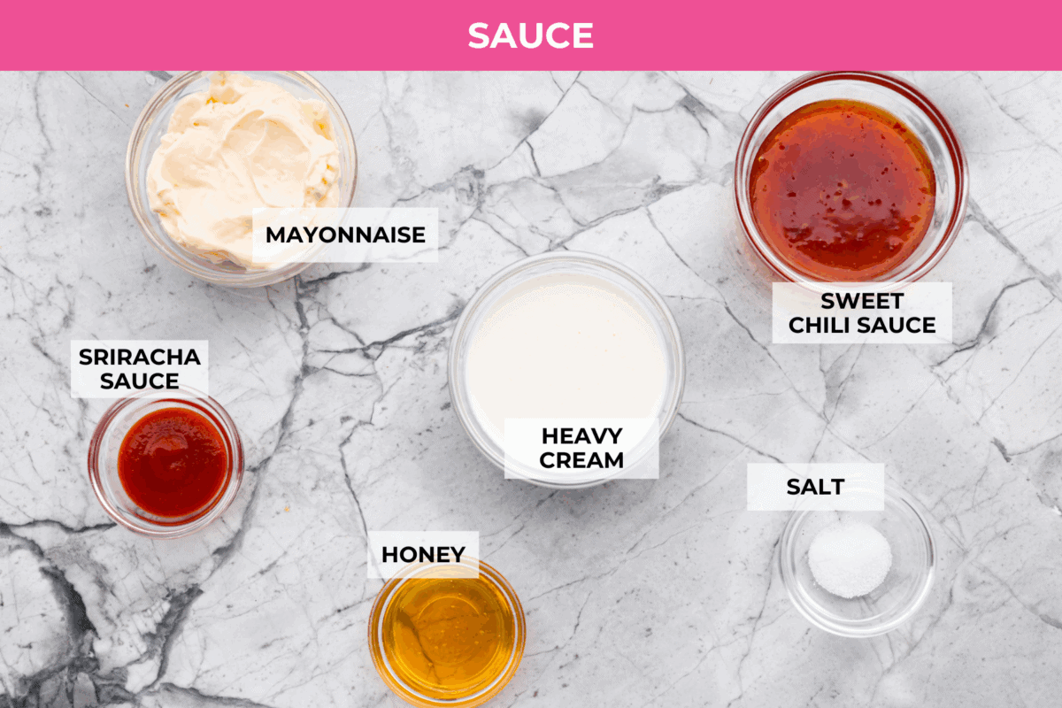 Overhead shot of bang bang sauce ingredients.