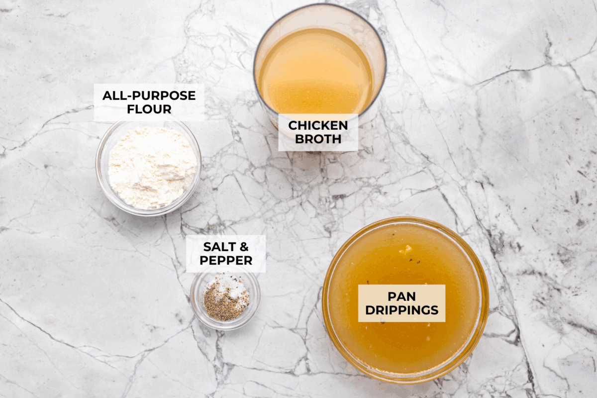 Overhead shot of labeled ingredients.