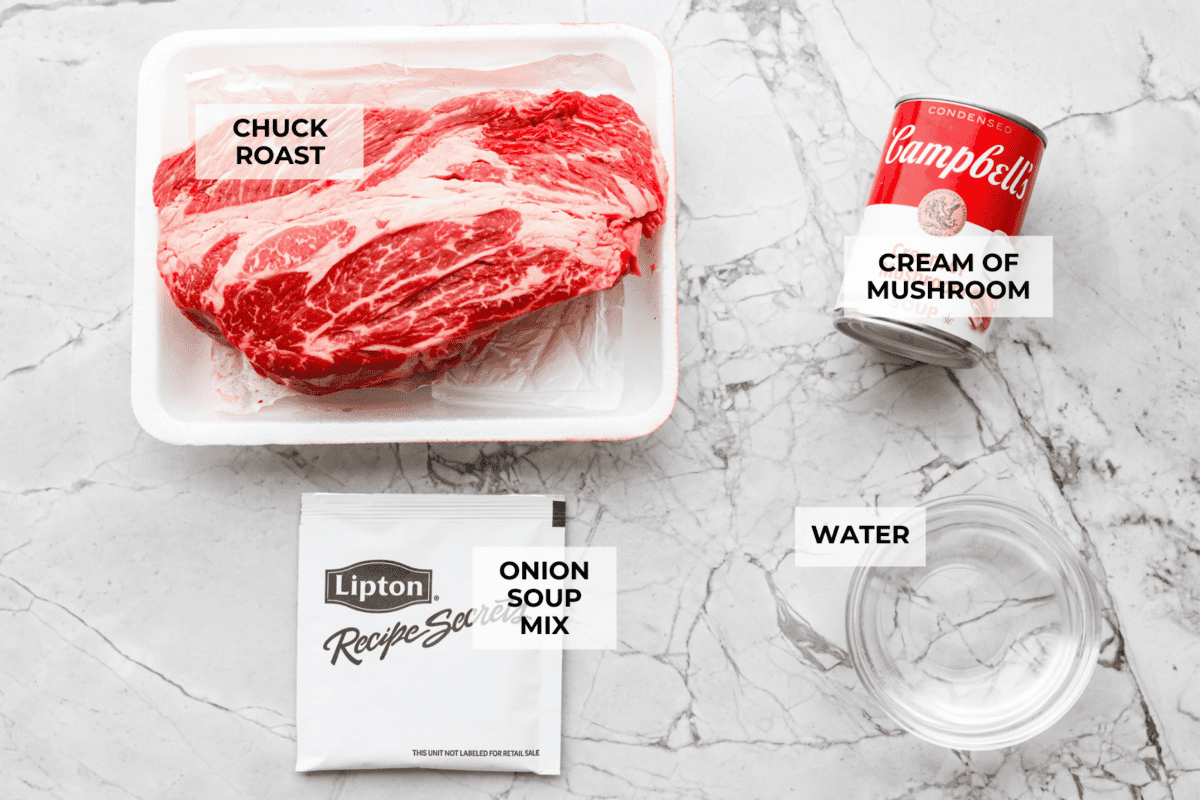 Overhead shot of labeled ingredients. 