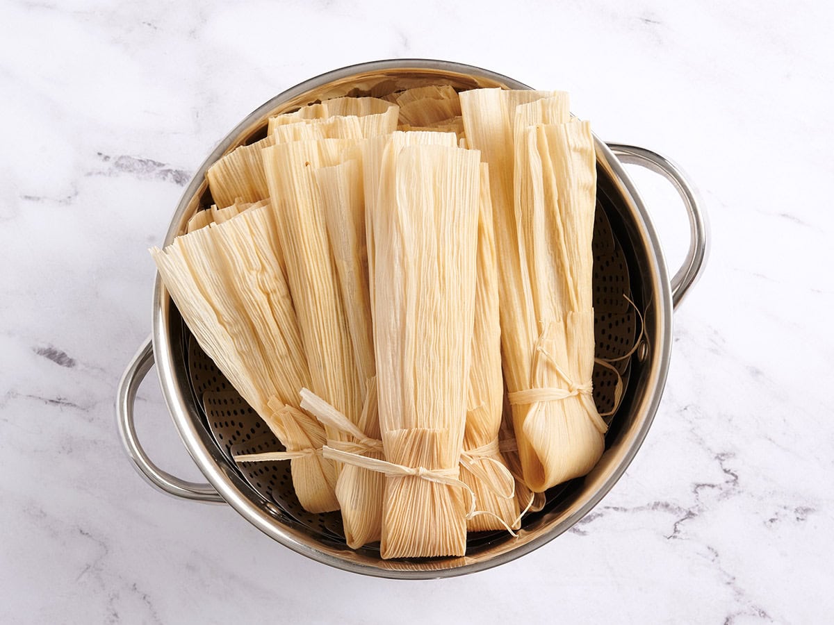 Tamales in a saucepan.