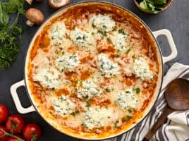 Overhead view of a vegetarian stovetop lasagna.