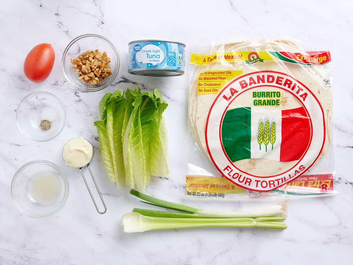 The ingredients to make tuna wrap.