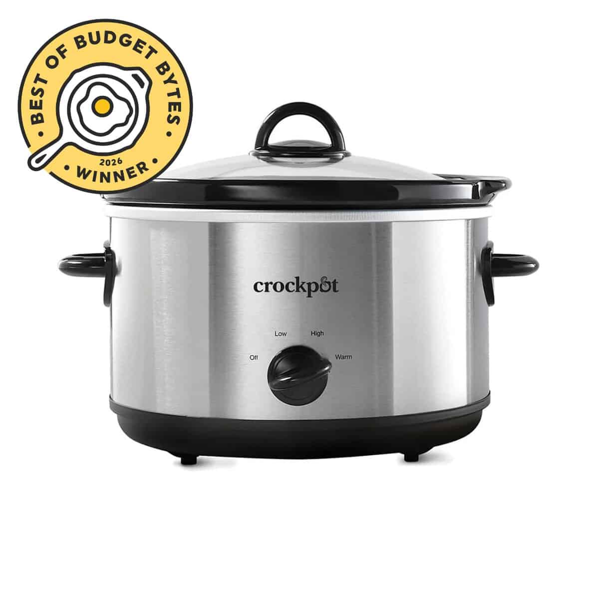 Front view of a pack of a crockpot with budget bytes seal.