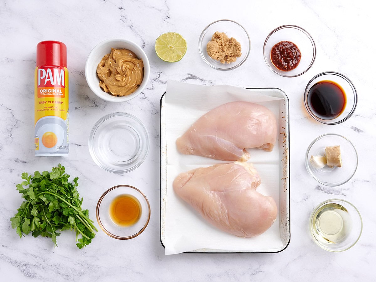 The ingredients to make thai peanut chicken.
