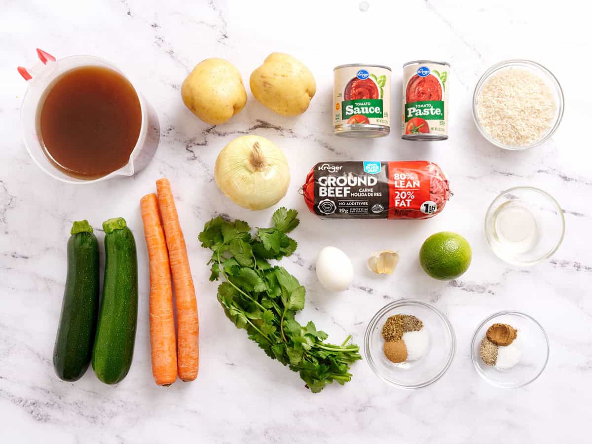 The ingredients to make Mexican meatball soup.