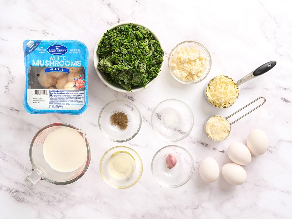 The ingredients to make a crustless quiche.