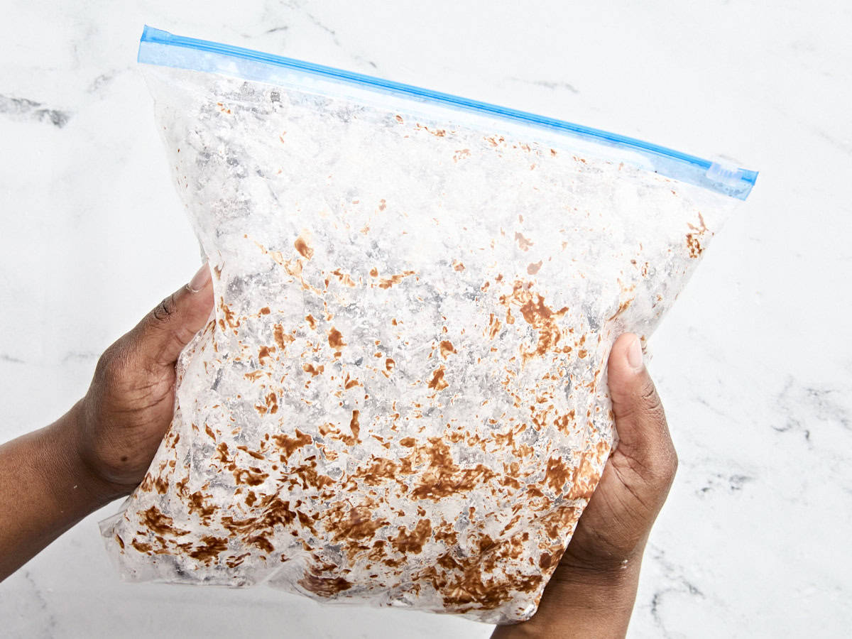 Puppy chow mixture in a ziplock bag.