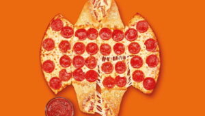 Vaguely bat-shaped Little Caesars calzony