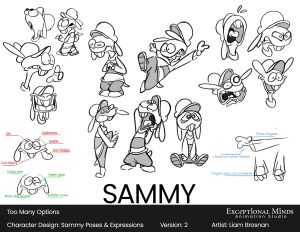 Sammy's Pose and Expression Sheet from Too Many Options, drawn by Liam Brosnan