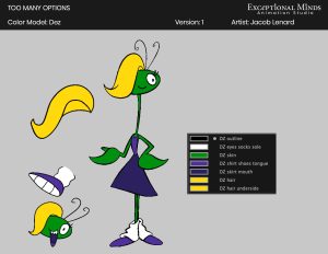 Color Model for Dez, in Too Many Options. Drawn by Jacob Lenard.
